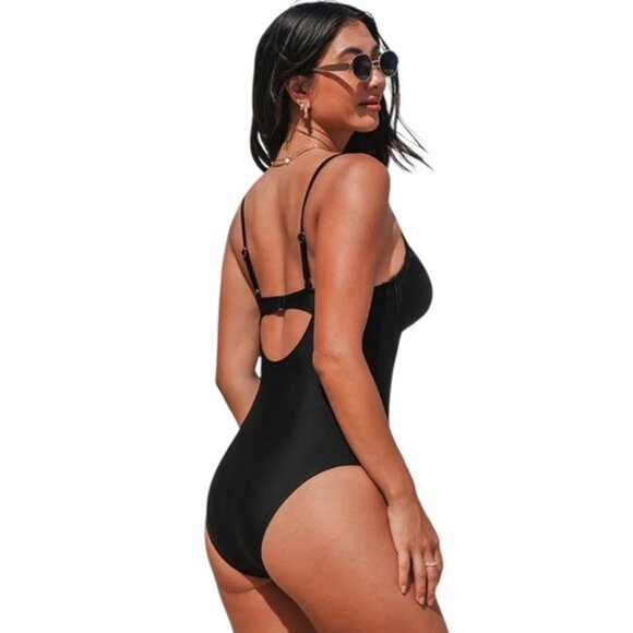 NWT Cupshe Tummy Control Lovely Lace Underwire One Piece Swimsuit Black Size M - Picture 5 of 16